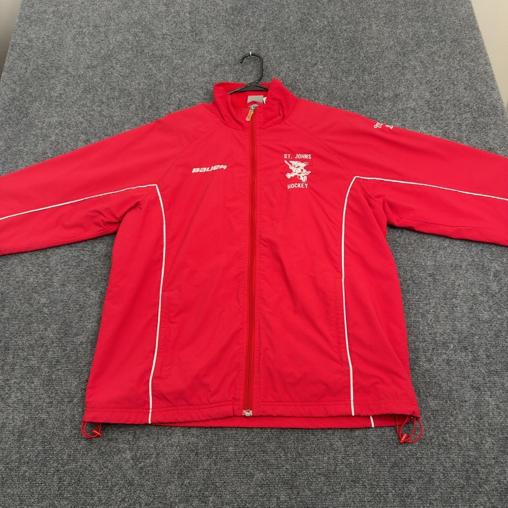 St Johns Hockey Bauer Jacket Mens M Red Nylon Full Zip Athletic Sports Gorpcore